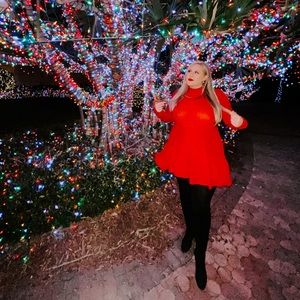 Red Shimmer Turtleneck Circle Dress